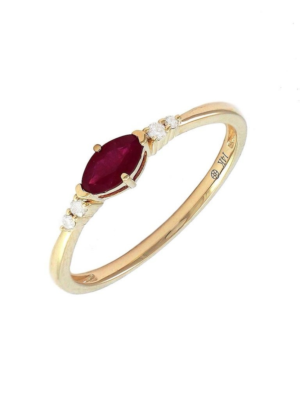 14K Real Yellow Gold Marquise Prong Ruby And Diamond Ring Size 6.5
